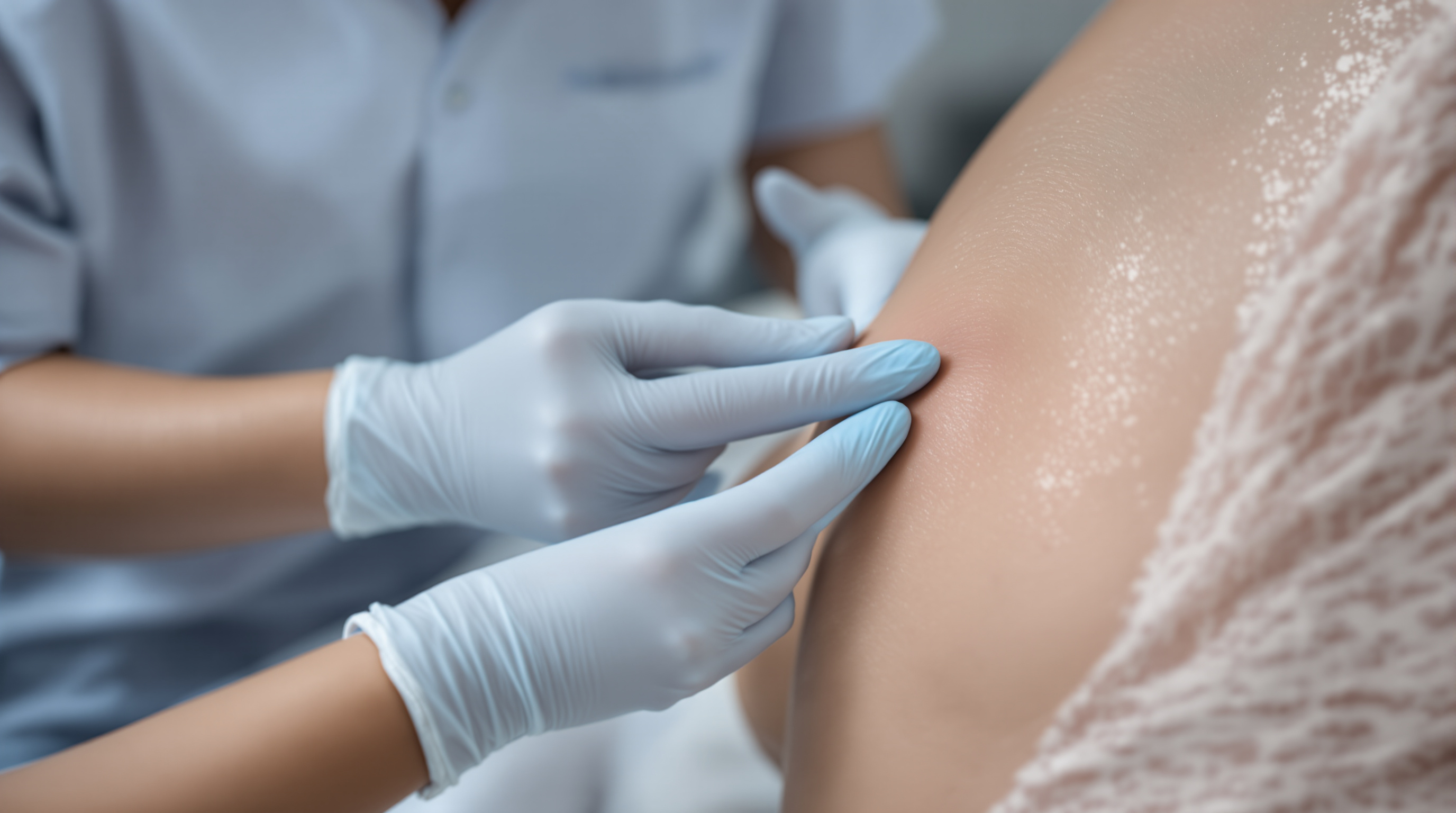 A radiofrequency skin-tightening handpiece gliding across a forearm with clear gel